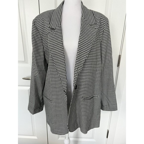 Rafael Women’s Houndstooth Blazer Size M Black Off White Vintage Oversized Fit - Picture 1 of 16